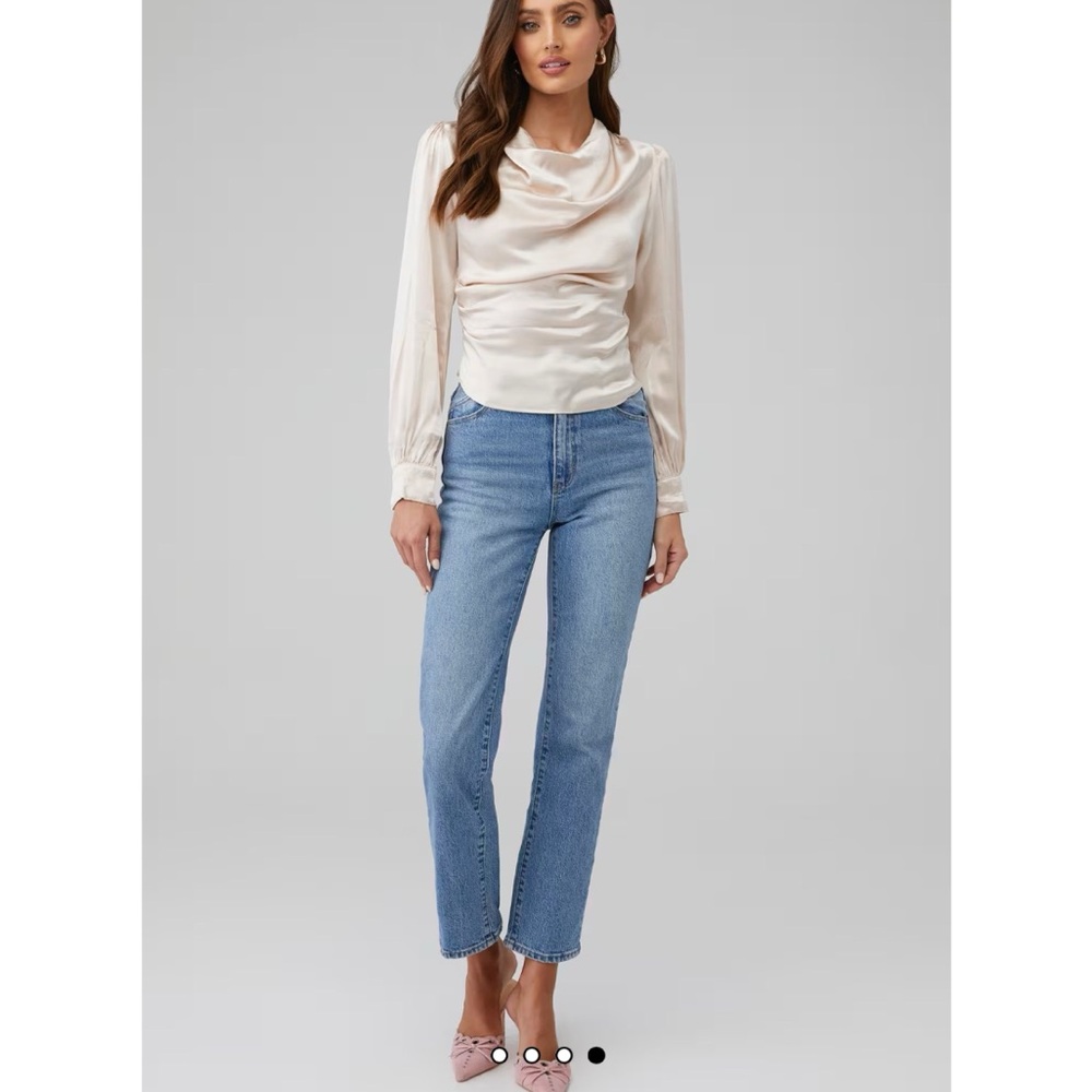 ASTR the Label Lilith Satin Cowl Neck Long Sleeve Blouse Champagne M $98